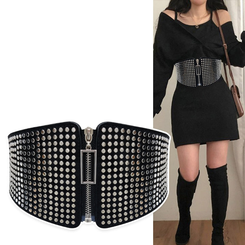 PU Leather Elastic Wide Corset Belts Women Waist Plus Size Belt Dress  Waistband+
